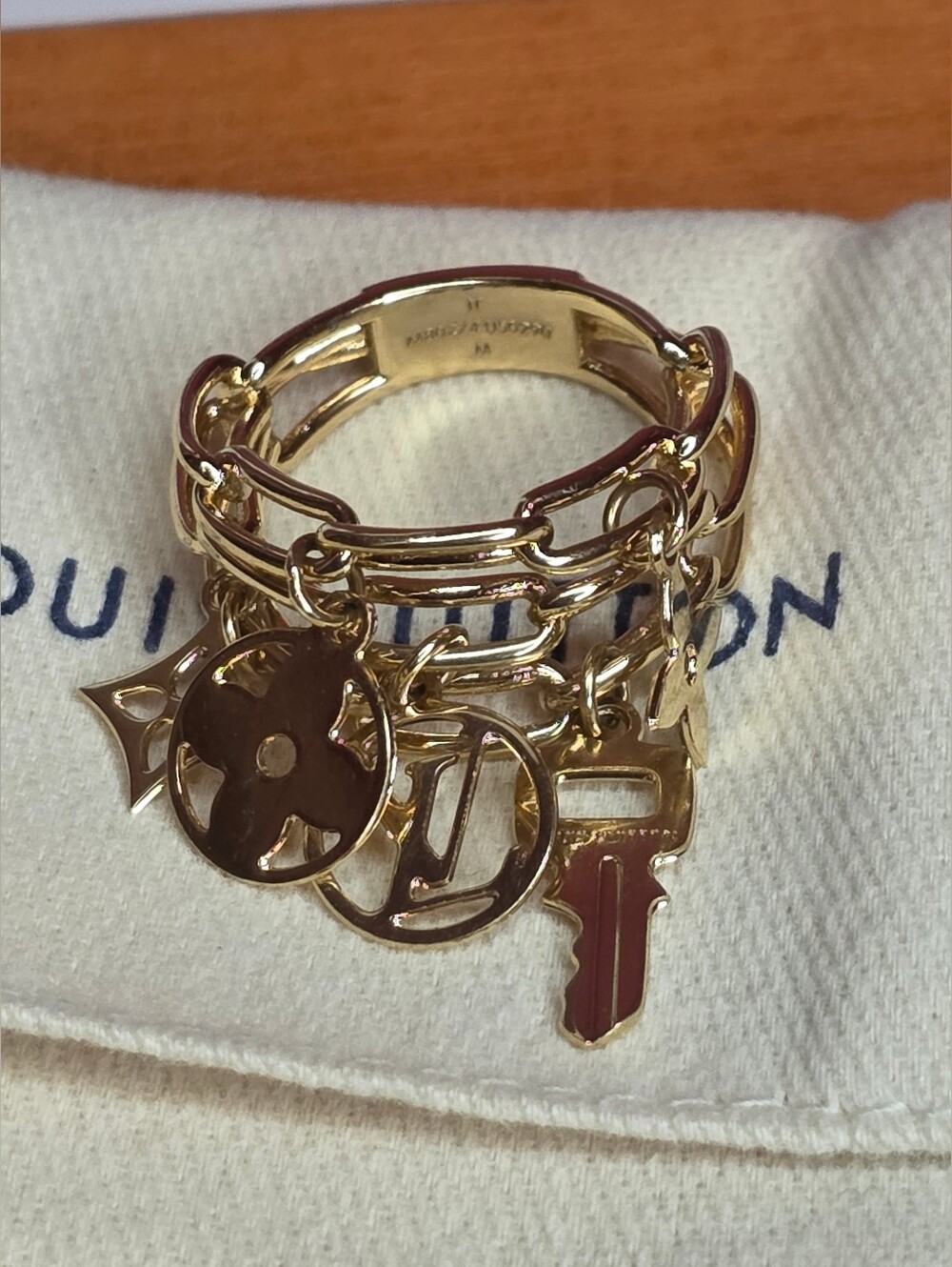 EUC Louis Vuitton Iconic Chain Layered Monogram Charm Ring!